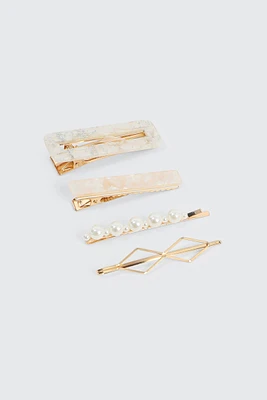 Ardene 4-Pack Assorted Hair Clips in Gold