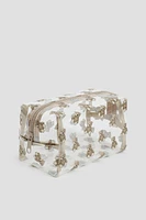 Ardene Clear Teddy Bear Makeup Bag in Beige