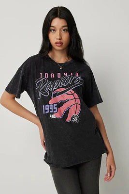 Ardene Acid Wash Raptors Graphic T-Shirt in Black | Size | Cotton