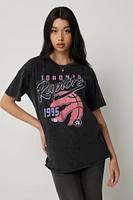 Ardene Acid Wash Raptors Graphic T-Shirt in Black | Size | Cotton