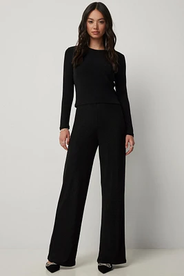 Ardene A.C.W. Wide Leg Sparkly Pants in Black | Size | Polyester/Elastane