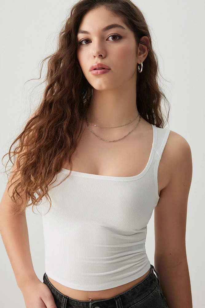 Ardene Crop Rib Trapeze Neck Tank Top in | Size | Polyester/Elastane | Eco-Conscious