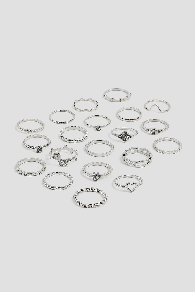 Ardene 20-Pack Assorted Rings in Silver | Size