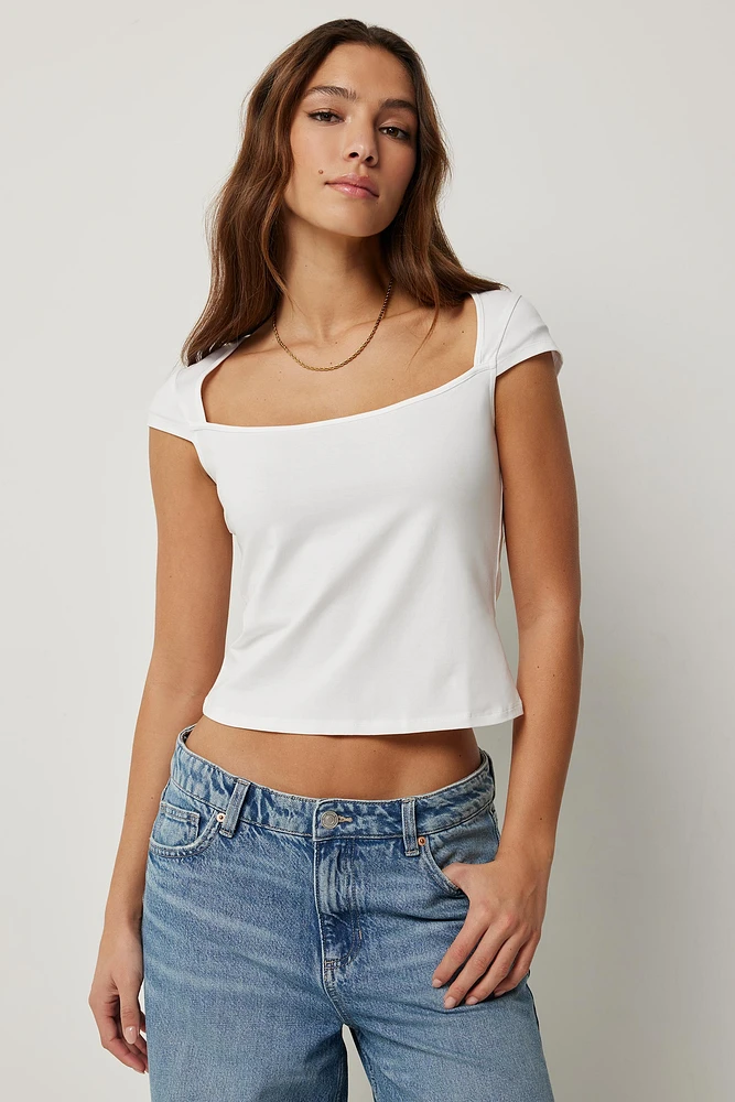 Ardene Trapeze Neckline T-Shirt in White | Size | Spandex/Cotton