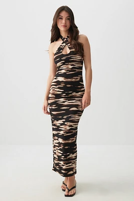 Ardene Printed Halter Maxi Dress in Brown | Size | Polyester/Elastane