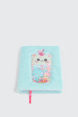 Ardene Kids Plush Bubble Tea Notebook in Light Blue
