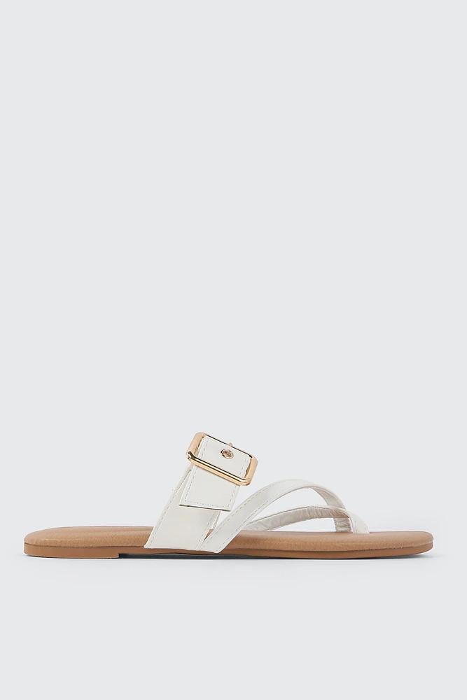 Ardene Toe Loop Flat Sandals with Chunky Buckle in | Size | Faux Leather | Eco-Conscious