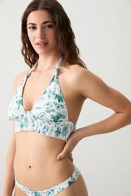 Ardene Tropical Foliage Triangle Bikini Top in White | Size | Polyester/Nylon/Elastane | Microfiber