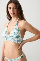 Ardene Tropical Foliage Triangle Bikini Top in White | Size | Polyester/Nylon/Elastane | Microfiber