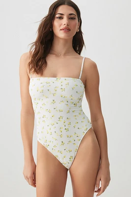 Ardene Lemon One-Piece in White | Size | Polyester/Nylon/Elastane | Microfiber