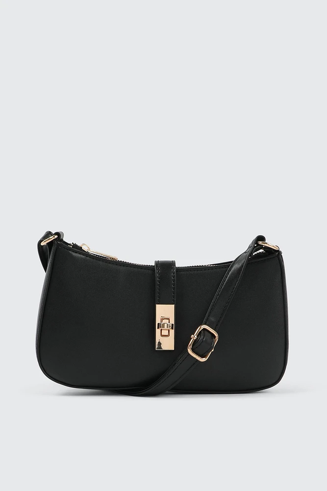 Ardene Twist Lock Shoulder Bag in | 100% Recycled Polyester/Faux Leather | Eco-Conscious