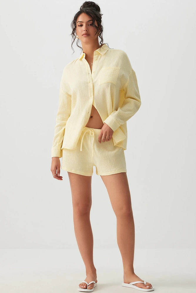 Ardene Waffle Low Rise Shorties in Light Yellow | Size | 100% Cotton