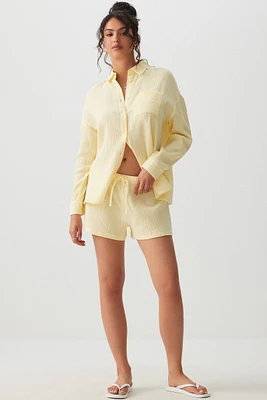 Ardene Waffle Low Rise Shorties in Light Yellow | Size | 100% Cotton