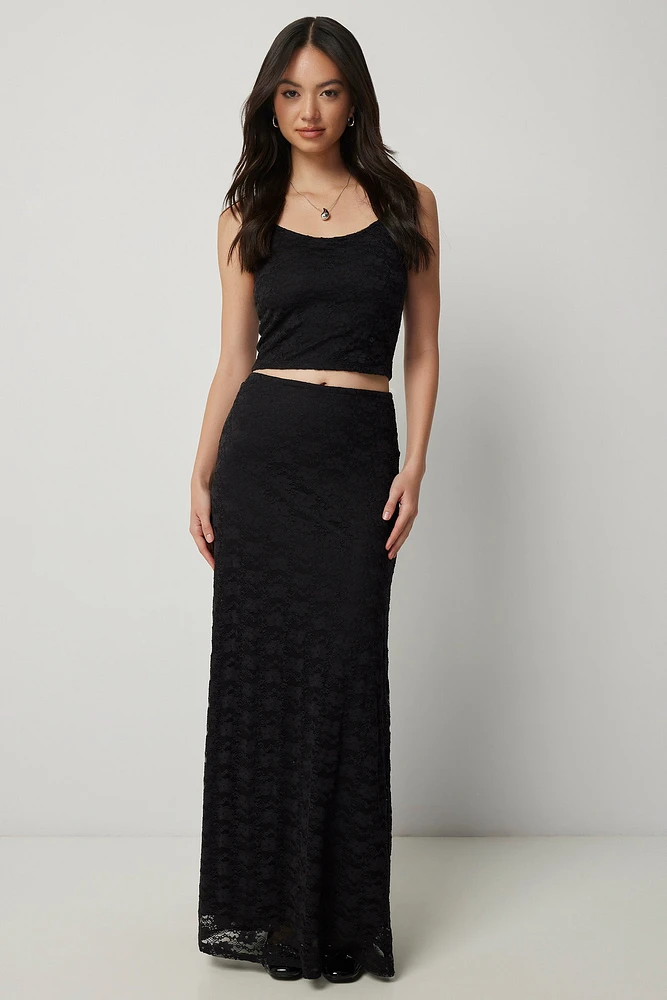 Ardene Black Lace Maxi Skirt | Size Large | Polyester/Spandex