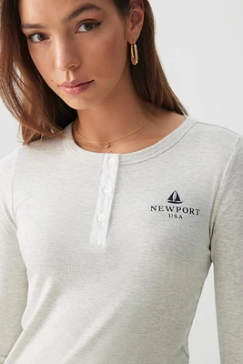 Ardene Long Sleeve Henley T-Shirt in Light | Size | Elastane/Viscose