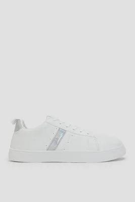 Ardene White Sneakers with Iridescent Details | Size | Faux Leather