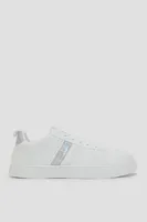 Ardene White Sneakers with Iridescent Details | Size 10 | Faux Leather