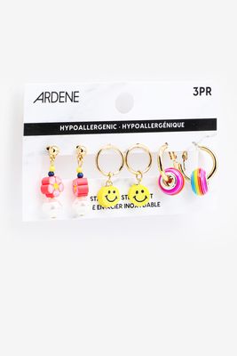 Ardene Happy Face Drop Earrings in Gold | Stainless Steel