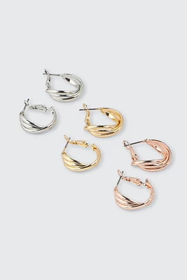 Ardene 6-Pack Twisted Hoop Earrings | Stainless Steel