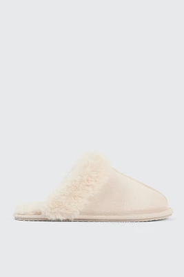 Ardene Mule Slippers with Fur Lining in Beige | Size | Polyester/Faux Suede | Eco-Conscious