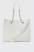 Ardene Monogram Tote Bag in White | 100% Recycled Polyester/Faux Leather | Eco-Conscious