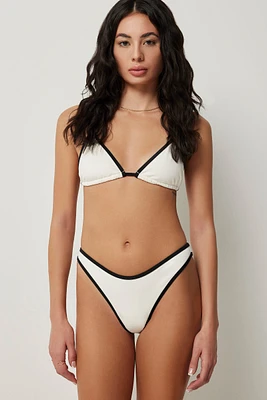 Ardene Contrast Trim V Bikini Bottom in White | Size | Polyester/Nylon/Elastane | Microfiber