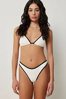 Ardene Contrast Trim V Bikini Bottom in White | Size | Polyester/Nylon/Elastane | Microfiber