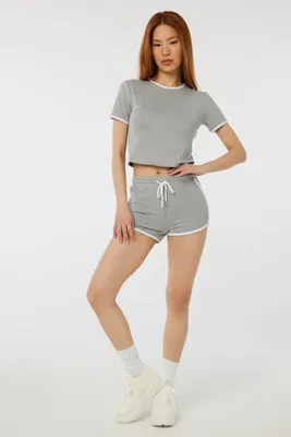 Ardene Contrast Binding Dolphin Shorts in Grey | Size | Polyester/Spandex