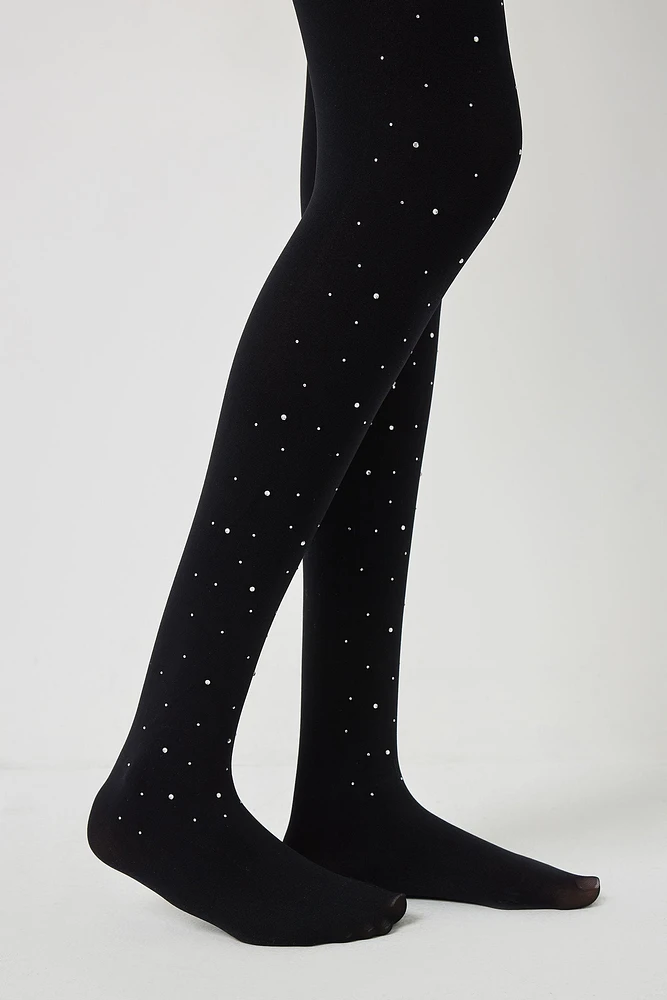 Ardene Tights with Crystals in Black | Size | Polyester/Spandex