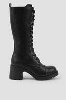 Ardene Block Heel Tall Combat Boot in Black | Size | Faux Leather/Cotton