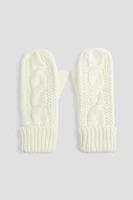 Ardene Cable Knit Mittens in White | 100% Acrylic