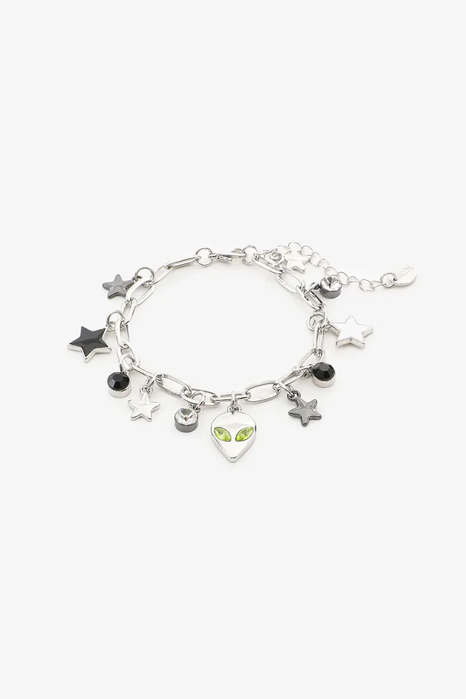 Ardene Alien & Star Charm Bracelet in Silver