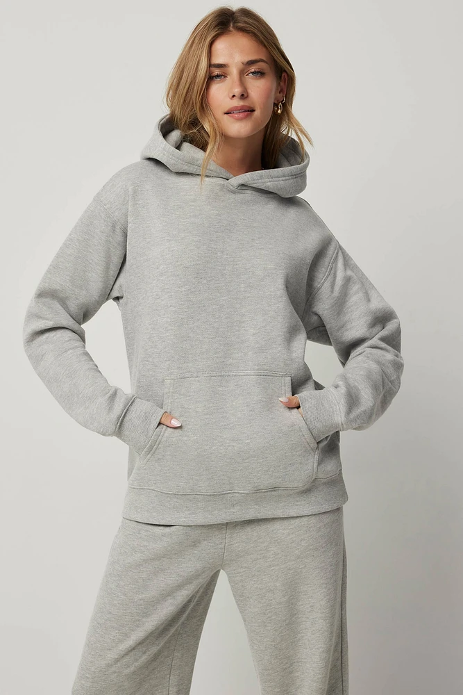 Ardene Solid Hoodie in Grey | Size | Polyester/Cotton | Fleece-Lined | Eco-Conscious
