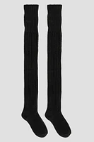 Ardene Cable Knit Over-the-Knee Socks in Black | Polyester/Spandex