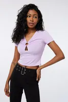 Ardene Crop O-Ring Top in Lilac | Size | Polyester/Spandex