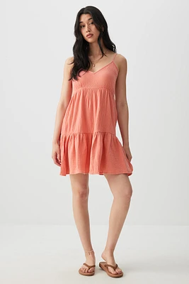 Ardene Crinkle Mini Tiered Dress in Medium Pink | Size | 100% Cotton
