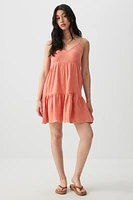 Ardene Crinkle Mini Tiered Dress in Medium Pink | Size | 100% Cotton