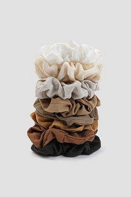 Ardene 8-Pack of Solid Scrunchies in Brown