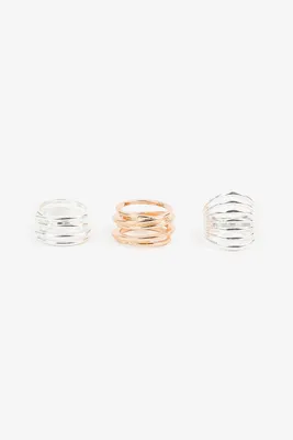 Ardene 3-Pack Cutout Rings in Silver | Size
