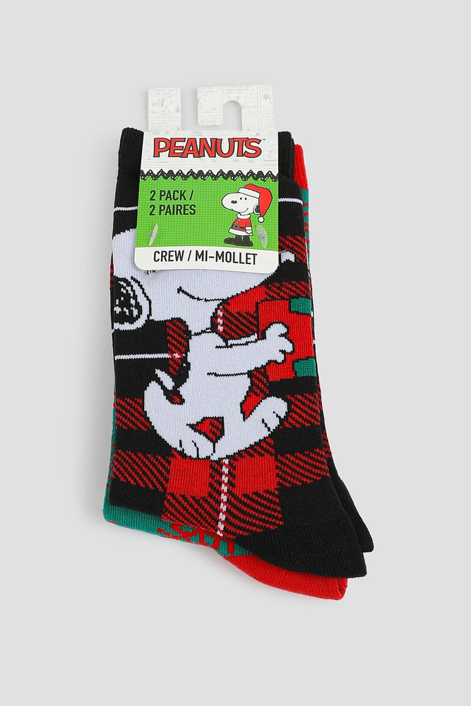 Ardene 2-Pack Holiday Snoopy Crew Socks in Red | Polyester/Spandex