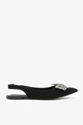 Ardene Slingback Flats with Bow Embellishment in Black | Size | Faux Leather