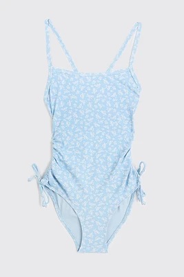 Ardene Kids Side Tie One Piece Swimsuit in Light Blue | Size | Polyester/Spandex/Elastane