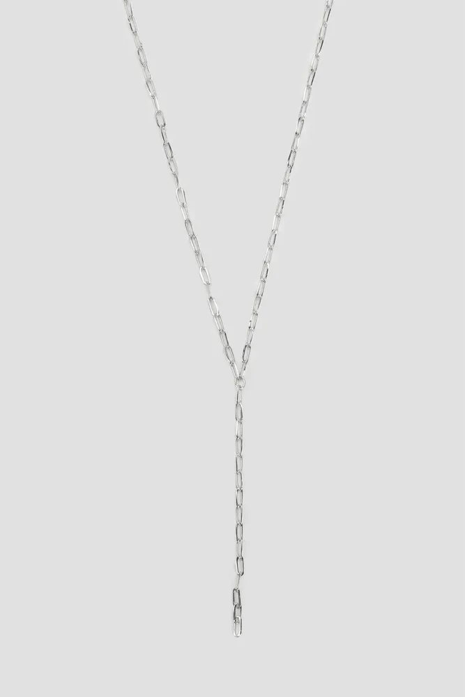 Ardene 14K White Gold Plated Paperclip Necklace in Silver