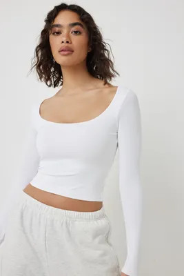 Ardene Contour Long Sleeve T-Shirt in White | Size | Nylon/Elastane