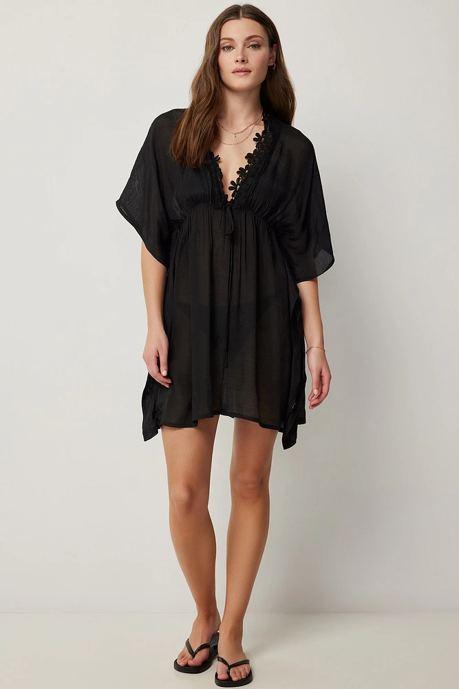 Ardene Caftan with Floral Lace Detail in | Polyester