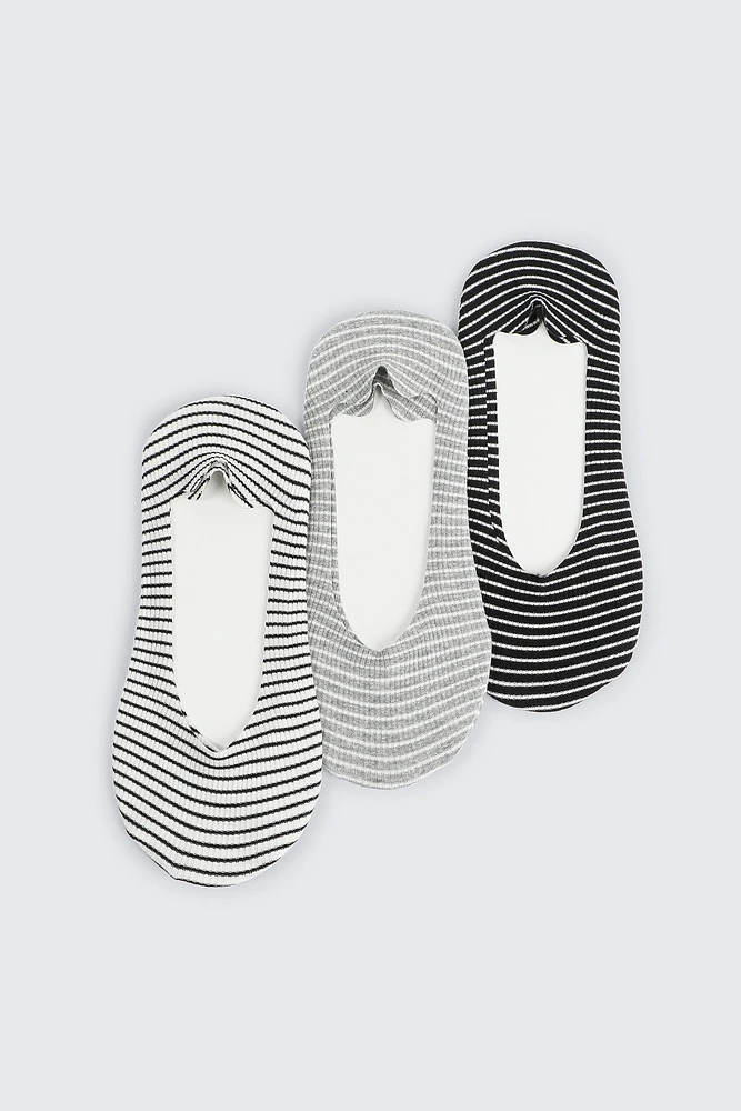 Ardene 3-Pack Striped Mid Cut Shoe Liners | Nylon/Spandex