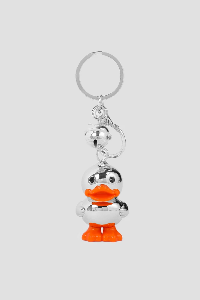 Ardene Kids Metallic Duck Keychain in Silver