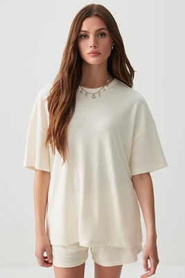 Ardene Long Boxy Crew Neck T-Shirt in Beige | Size | Polyester/Viscose