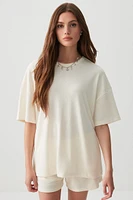 Ardene Long Boxy Crew Neck T-Shirt in Beige | Size | Polyester/Viscose
