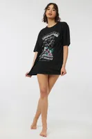 Ardene Graphic Lounge Long Tee in Black | Size Small | 100% Cotton